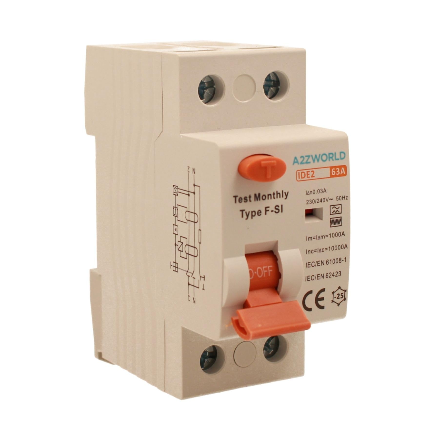 Fehlerstromschutzschalter Typ F-SI, super immunisiert, lebensrettend 63 A, RCCB 1P+N 10 kA 30 mA, 2 Module, ideal für Anlagen mit Inverter, Wärmepumpen, Klimaanlagen, USV, Wallbox