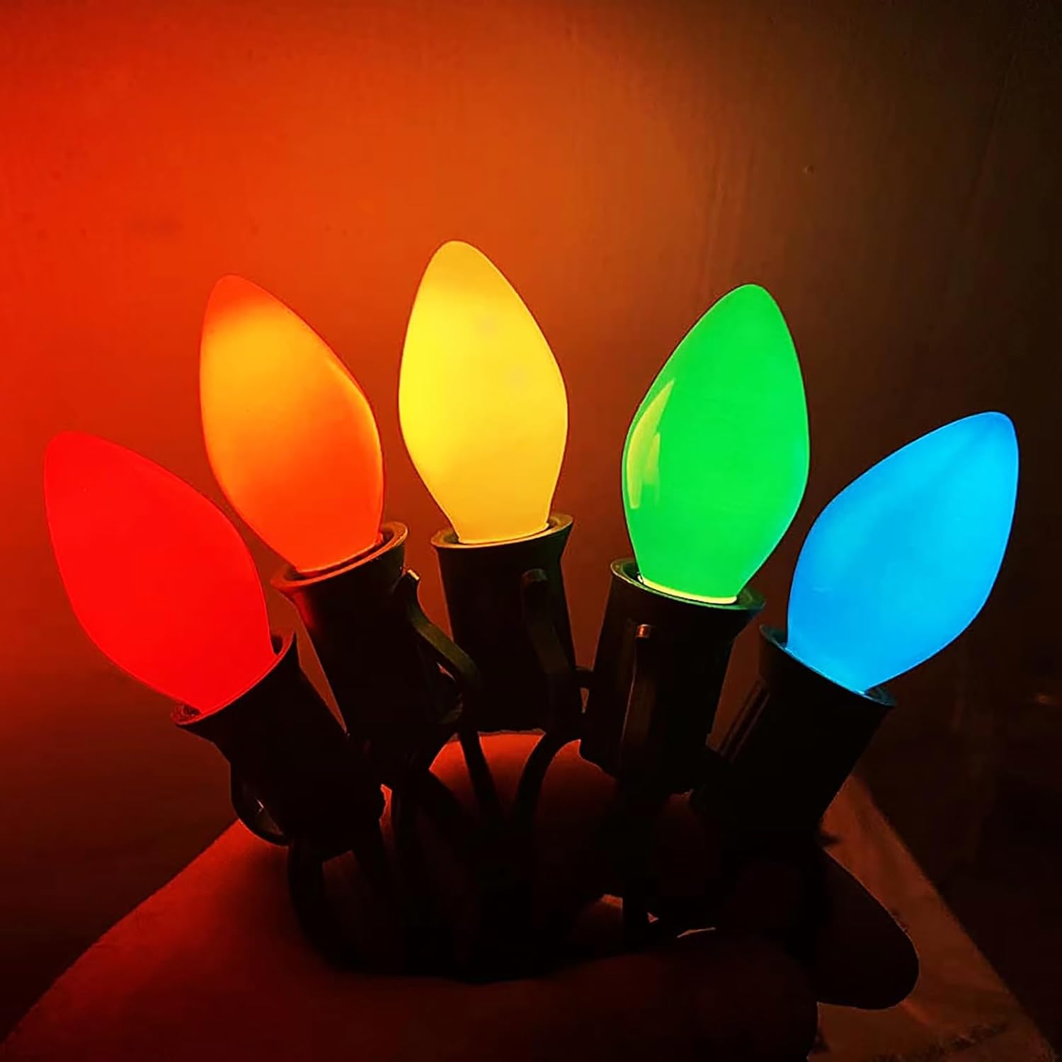 25 Pack C7 LED Multi-Color Christmas Replacement Bulbs C7 Plastic Outdoor String Light Replacement LED Bulbs, C7/E12 Candelabra Base, 0.6 Watt