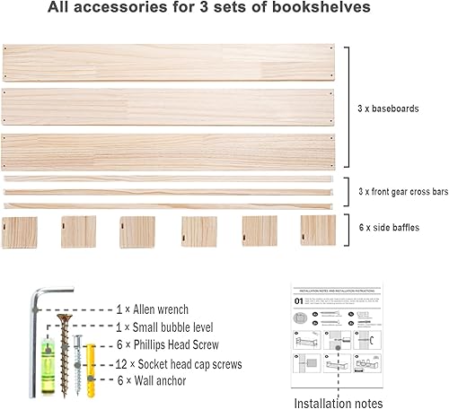 Miniatura 5 de AZSKY Estantes flotantes de madera natural para libros de pared para guardería, decoración de habitación de niños y bebés, estantería de 36 pulgadas