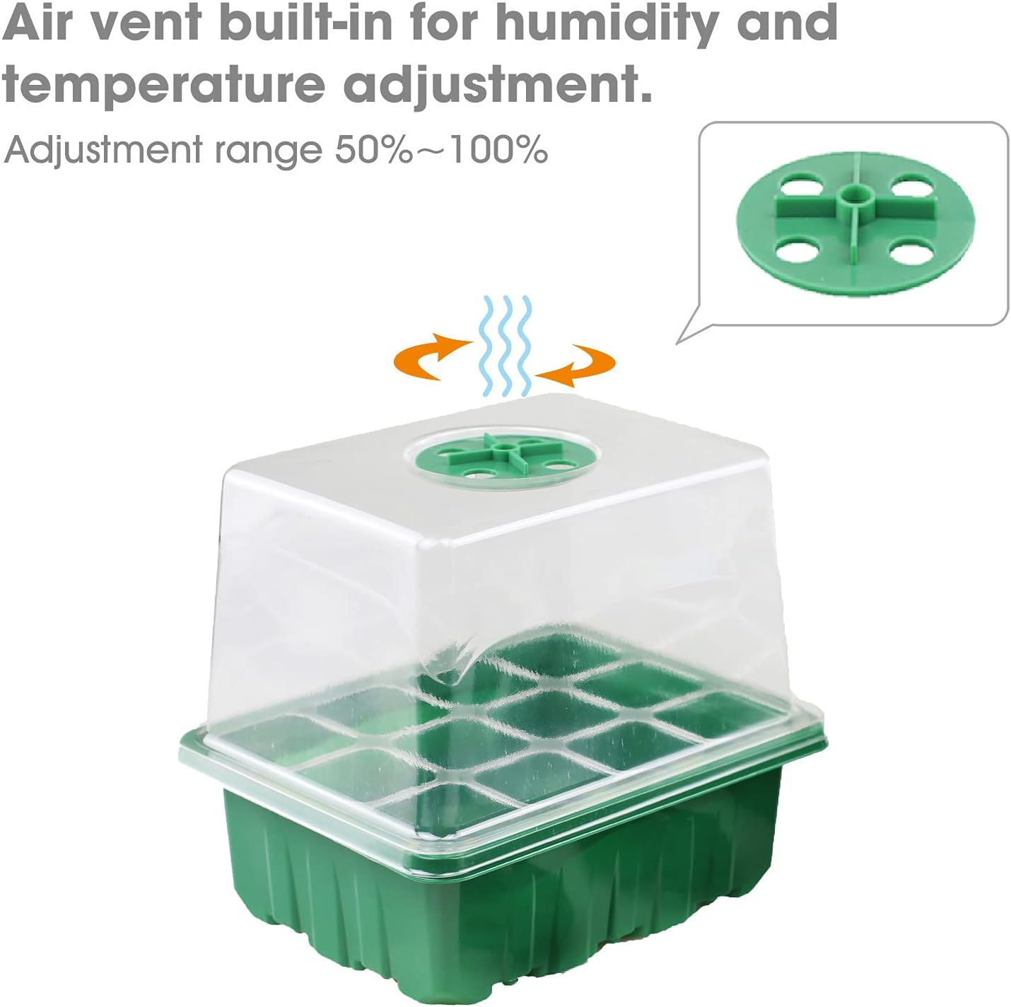 sunbroaden 6 Packs Seed Starter Tray, 72 Cell Seed Starter Kit with High Humidity Dome, Durable Seed Starting Trays, Plant Starter Trays Indoor for Seedlings (12 Cells per Tray)