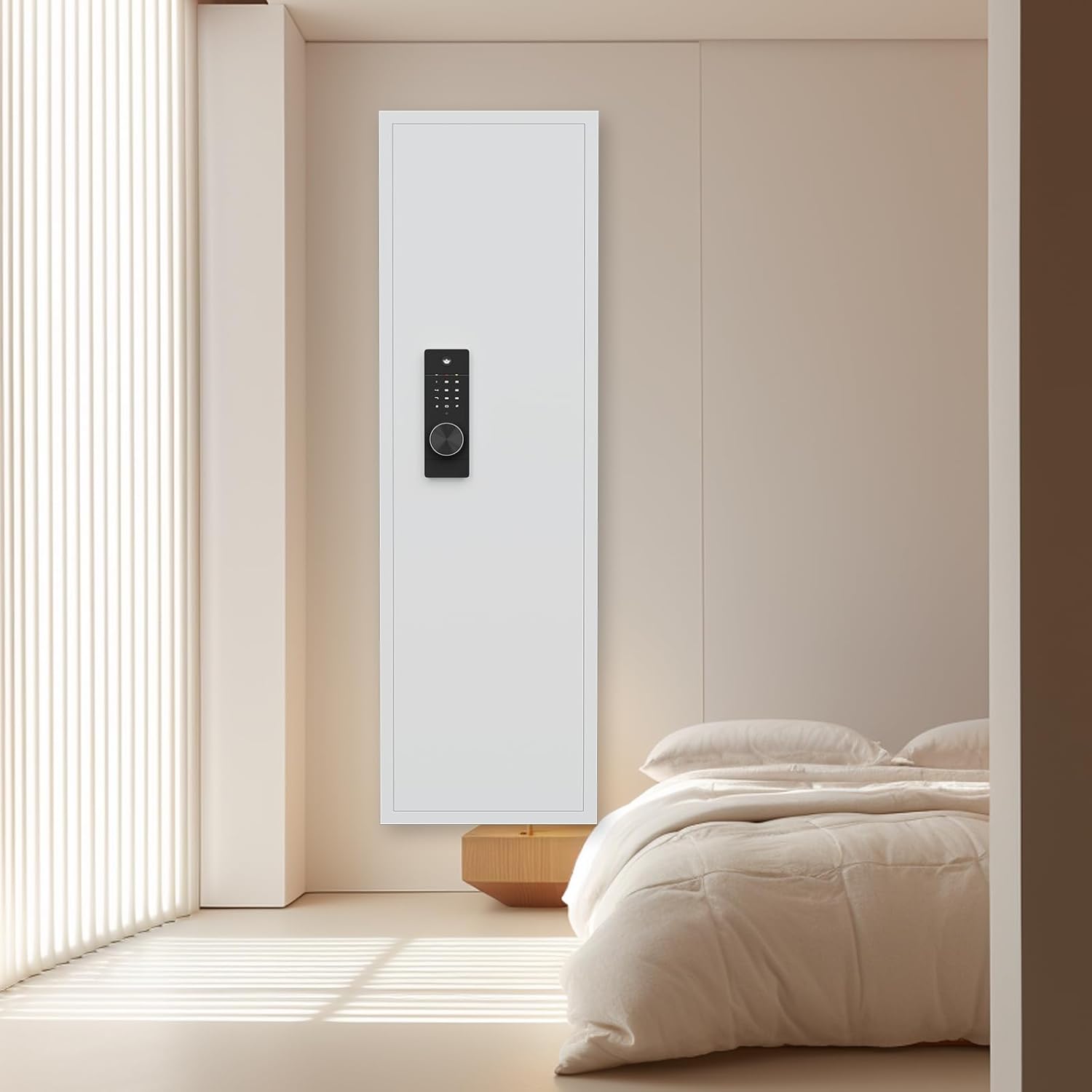 53" Password Touch Panel Hidden In-Wall Gun Safe with Adjustable Shelves - Multifunctional Safe for Rifles, Firearms & Valuables (White, Digital)