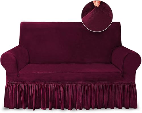 NICEEC Funda para sofá biplaza, súper suave, 1 pieza, color rojo vino, elástica, universal, de elastano, para sala de estar, fácil ajuste, lavable,