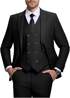 Mens Suit Slim Fit Solid Suit Jacket Double Breasted Vest and Dress Pants 3 Piece Set Prom Wedding Suits for Men