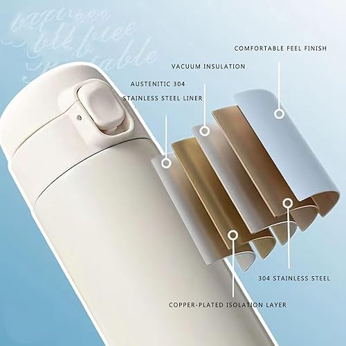 Miniatura 2 de Botella de agua térmica con aislamiento al vacío, taza de café de viaje con tapa de hebilla de seguridad, vaso de acero inoxidable a prueba de