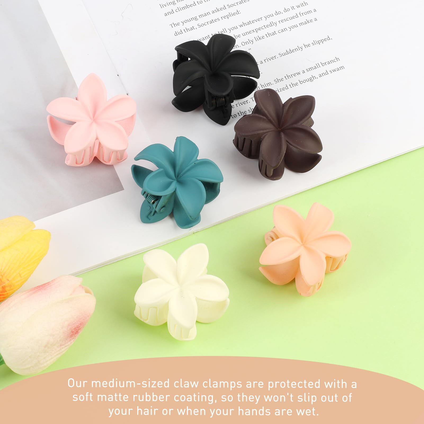 6 Pieces Non-Slip Flower Hair Claws, Flower Claw Clips, Matte Hair Clips - Image 3