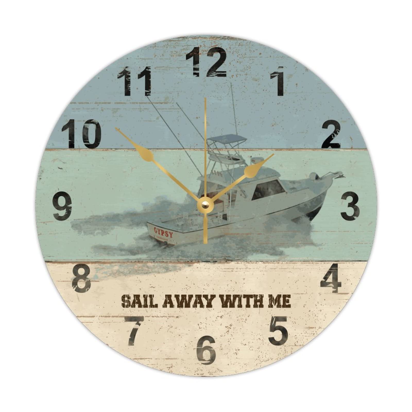 Horloge nautique ronde en bois à quartz à piles 38 cm salon
