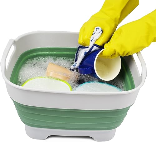 Miniatura 7 de SAMMART Sartén plegable de 7.5 L (2 galones) con tapón de drenaje, lavabo de lavado plegable, tina portátil para lavar platos, tina de Gris pizarra