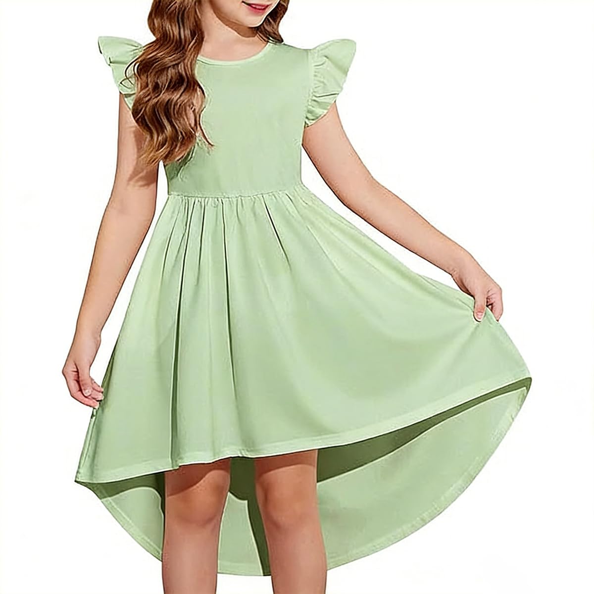Vestido Niña Casual Corte Asimétrico con Bolsillos Cuello Redondo Elegante