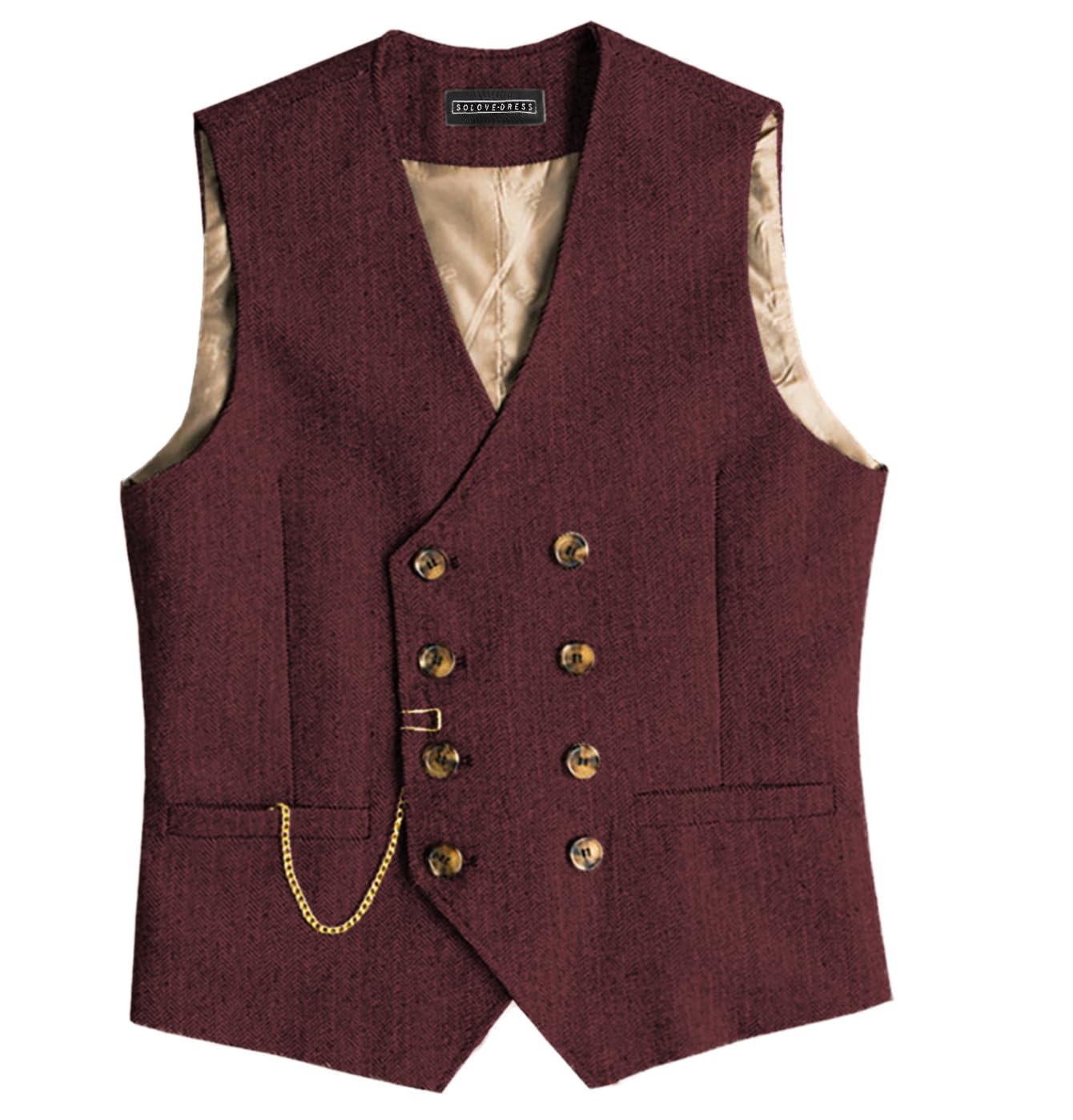 Solovedress Men's Burgundy Classic Vintage Suit Waistcoat Double Breasted Suit Vest For Wedding And Party(,Xxxl)