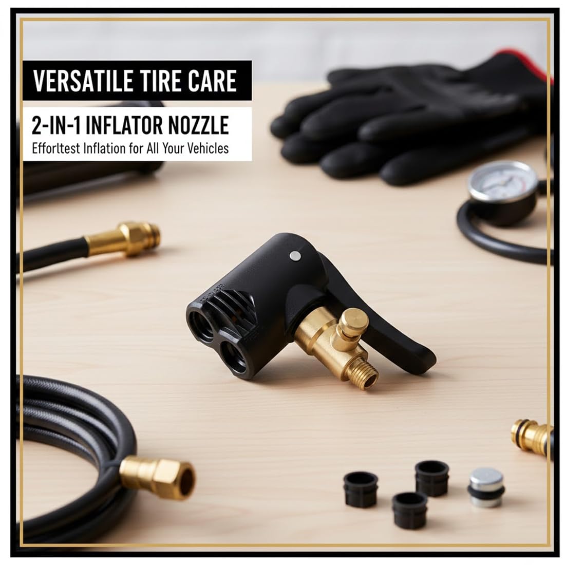 Adattatore 2-in-1 Testa di Riempimento Aria, Air Chuck in Ottone, Accessori Compressore Aria per Bicicletta, Auto, Moto, Pompa d'Aria e Compressore Portatile - 5