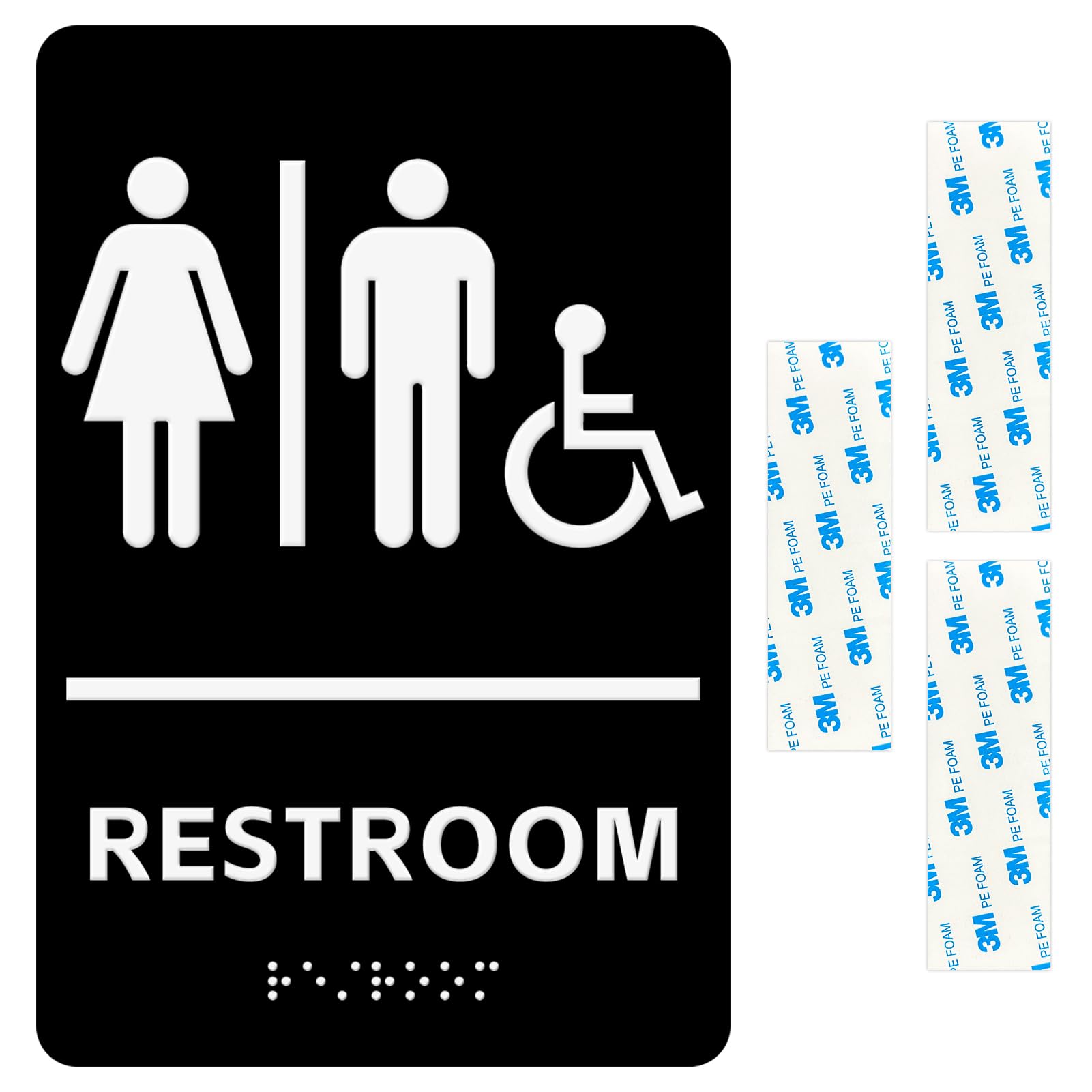 Esmorah ADA Braille Unisex Restroom Sign for Business 9” X6”, All Gender Handicap Bathroom Signs with Self-Stick Double Sided Strong Tape for Home,
