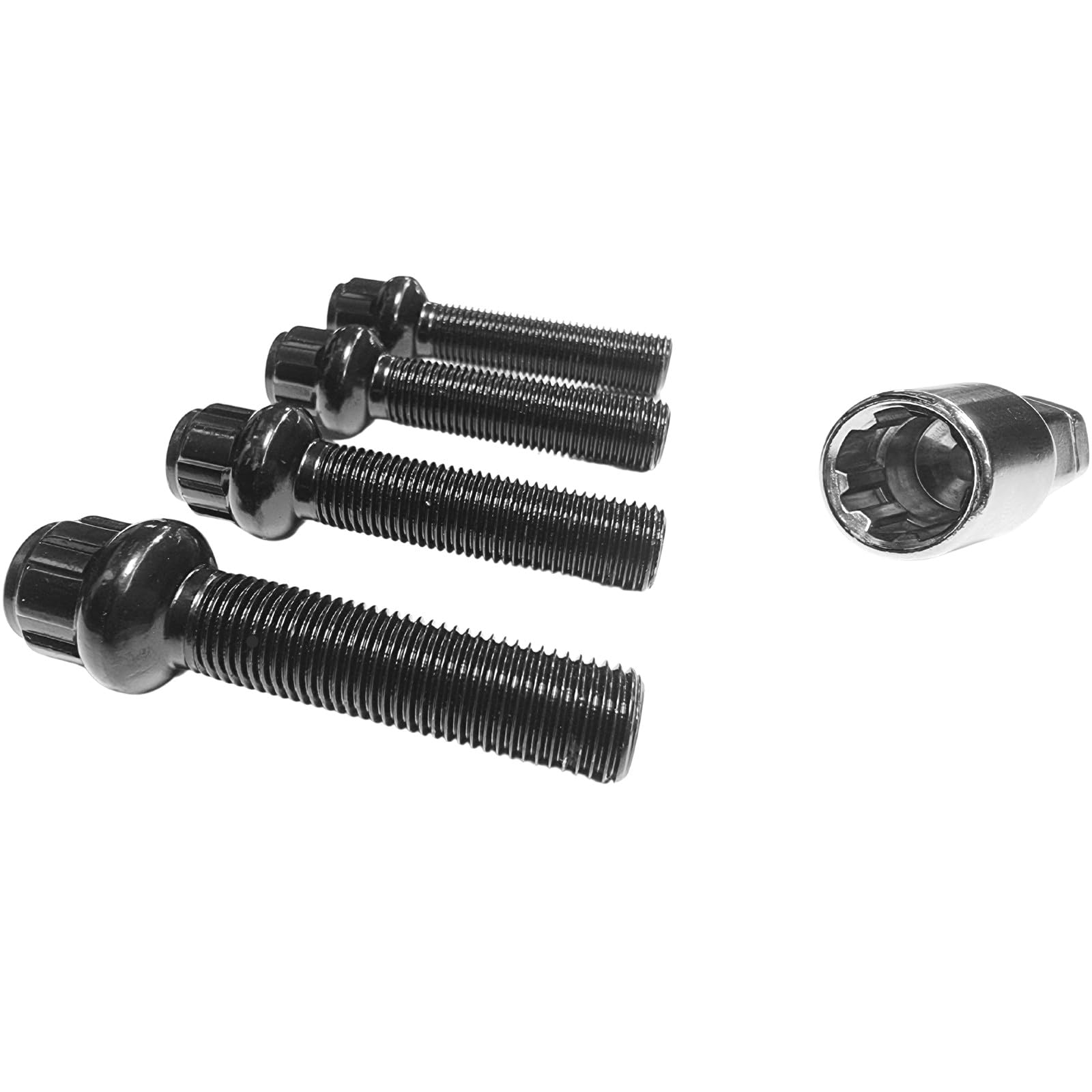 Blokada do felg M14 x 1,5 x 55 mm, ściągacz kulowy R14, 4 x czarne zamki do felg, 4 szt. w zestawie