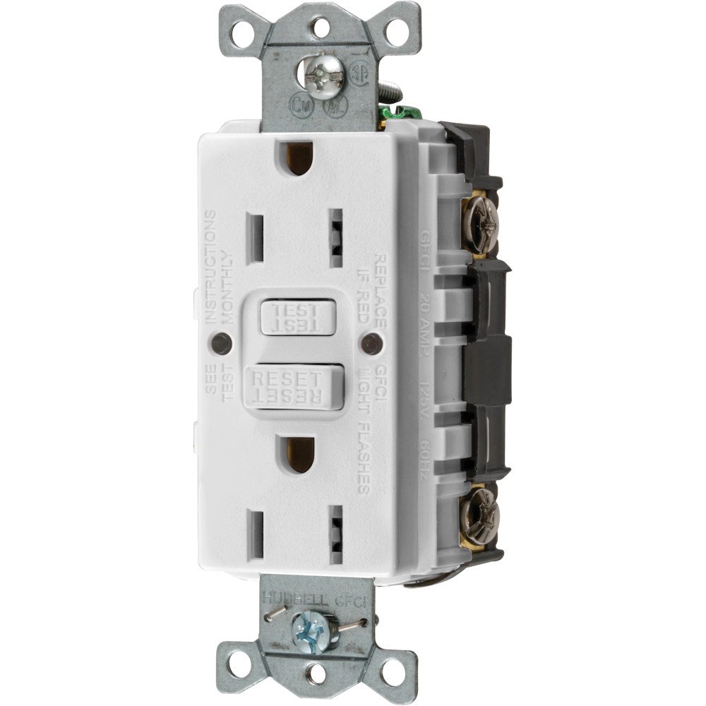 Hubbell Wiring GFRST15W AUTOGUARD Commercial Standard GFCI Receptacle, White, NEMA 5-15R, 125 Volts, 15 AMPS (1 PER CASE)
