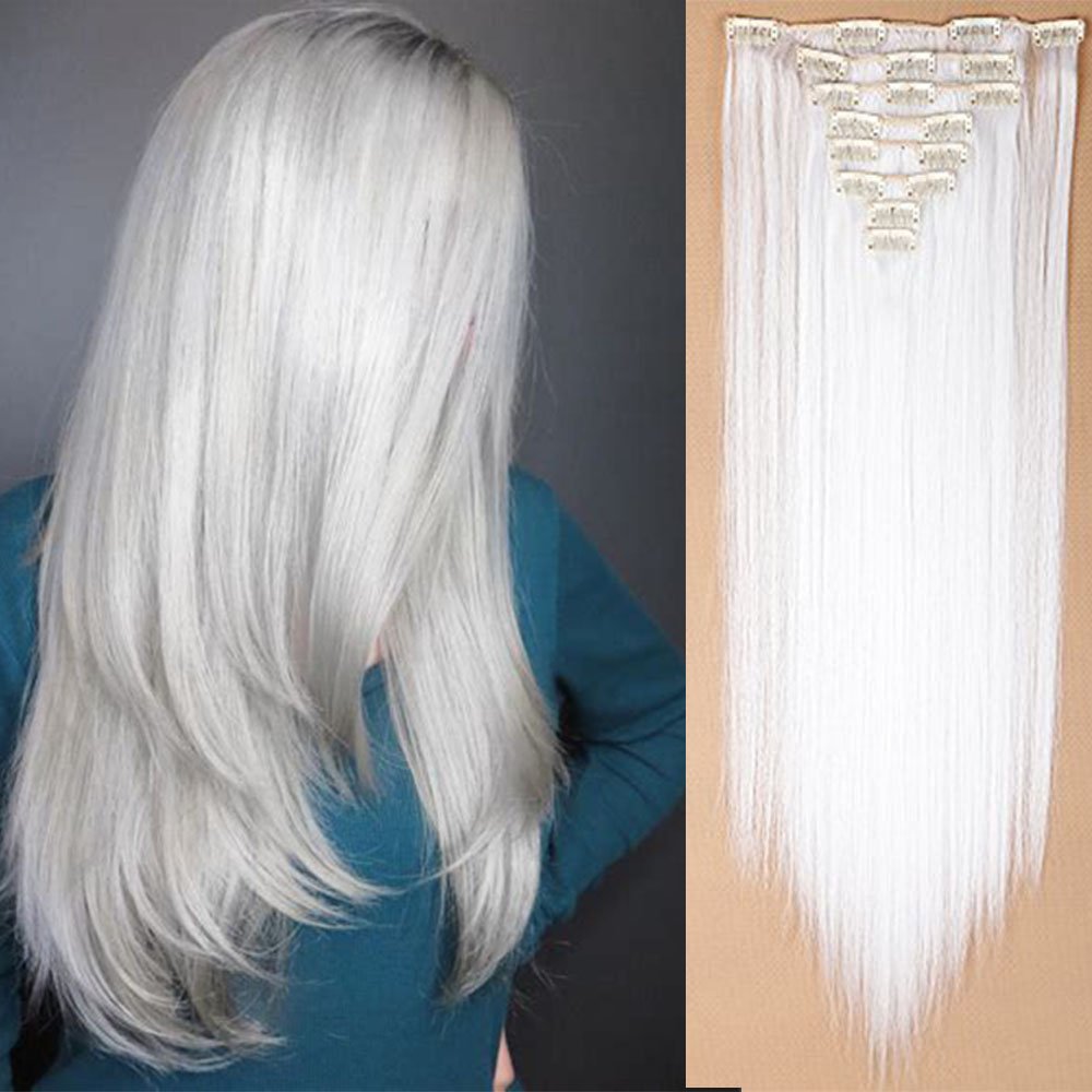23"(58cm) SEGO Extensiones de Clip Pelo Sintético Se Ve Natural 8PCS [Arena Oscura mezcla Rubio Claro] Cabello Liso Largo Postizos Pelucas para Mujer (140g) — view 42