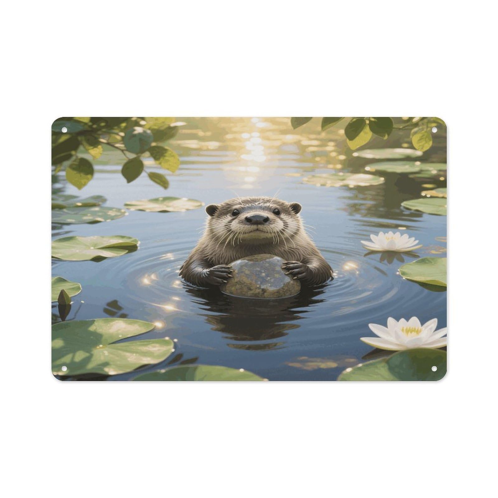 VstaDank Otter Wall Art Prints Metal Sign Decor Painting Aluminum Wall Hanging Decor Vintage Poster Sublimation Picture Panel Weatherproof Art Decorative Wall Decors