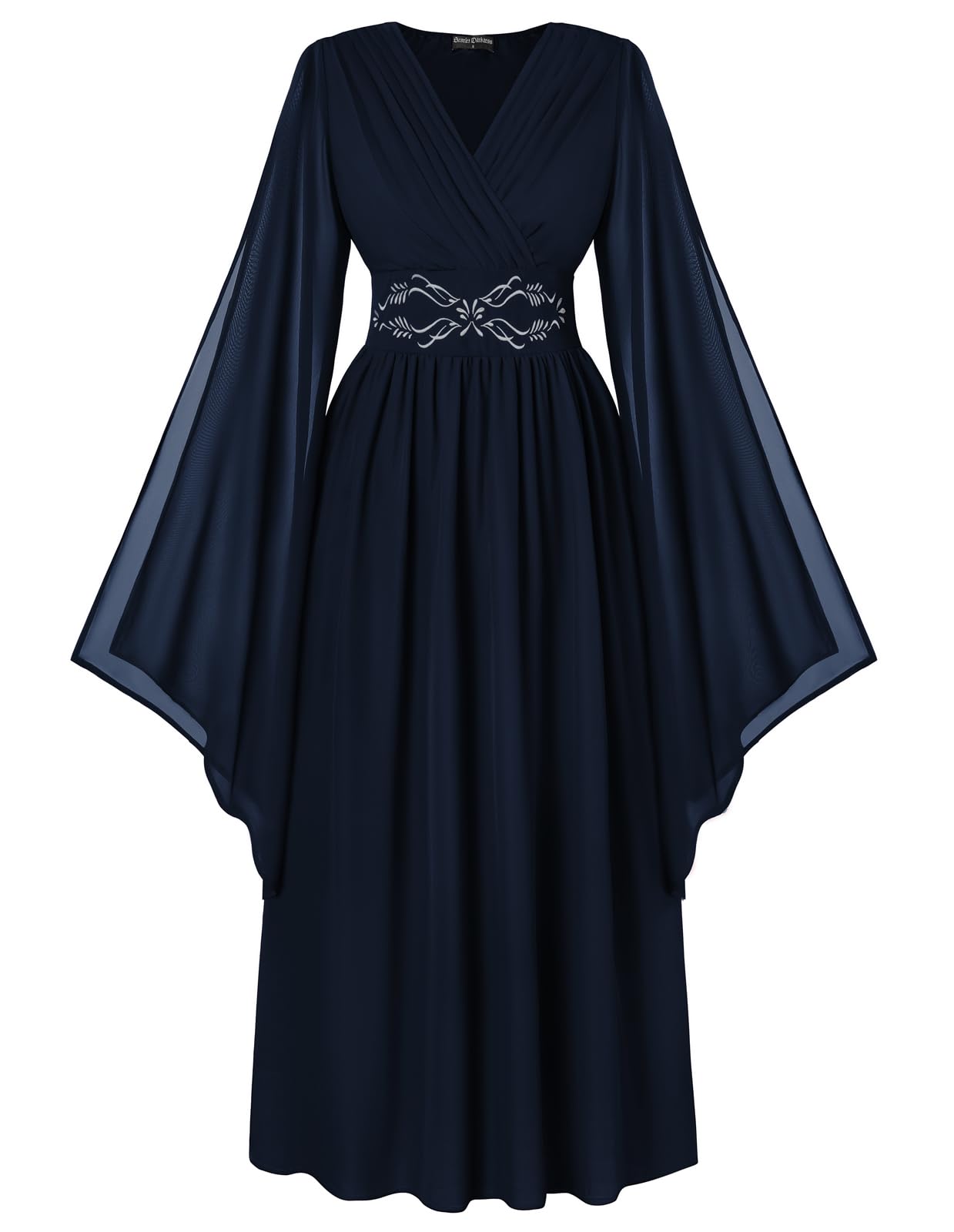 Scarlet Darkness Women's Renaissance Costume Wrap V Neck Medieval Dress Split Bell Sleeve Embroidery Fairy Dresses, Navy Blue, Large โ image 1