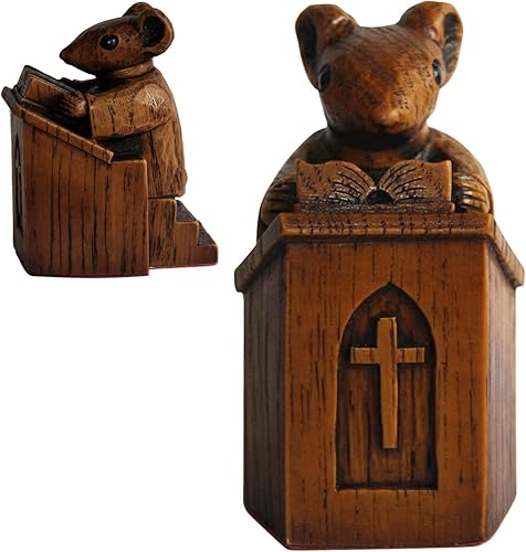 Miniatura 6 de Yuhoo Estatua de ratón de iglesia, ratón de iglesia de madera en el púlpito, figura coleccionable para decoración de escritorio del hogar y la