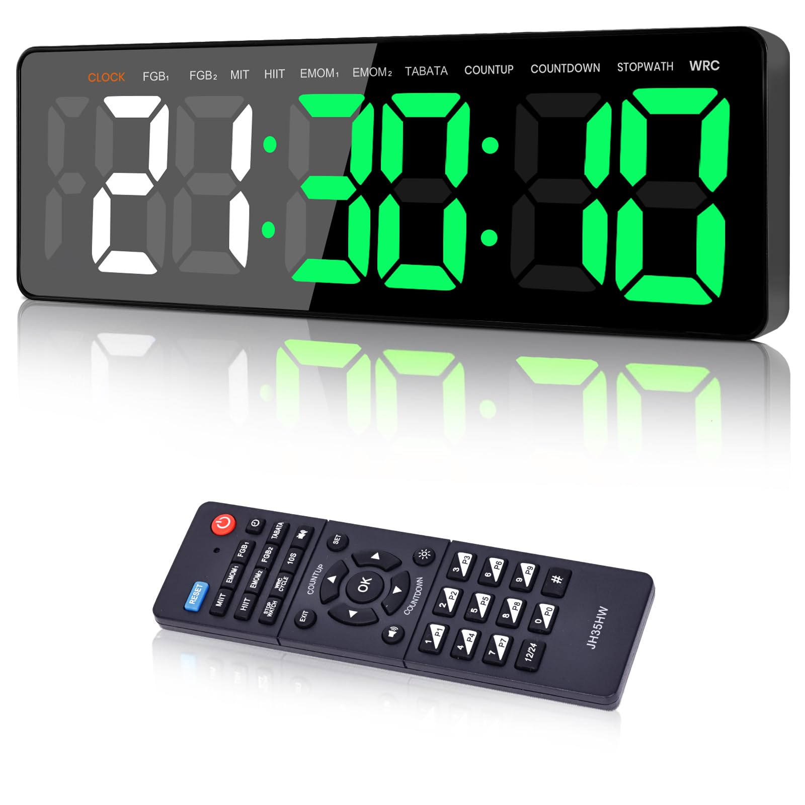 Fitness Gym Timer Groß mit Stoppuhr Countdown Countup 12/24H Uhr, Fernbedienung, 3 Helligkeit & Lautstärke Einstellbar