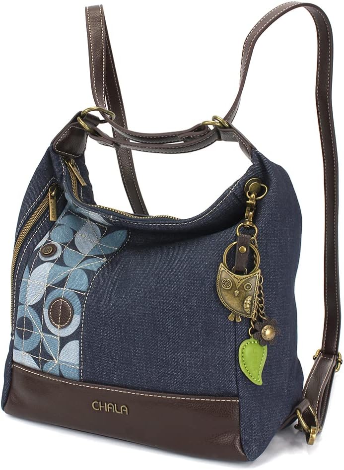 CHALA Retro Convertible Purse - Metal Charming Owl - Denim