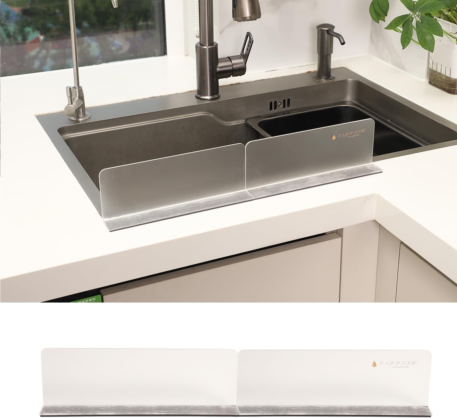 Sink Splash Guard (Upgraded Design) Transparent Acrylic (Frosted) Light Luxurious Premium Removable Splashback | Kitchen Island Sink Backsplash Guard (10.2x1.2x3.35 in) (2pcs) 2 long 10.2 in