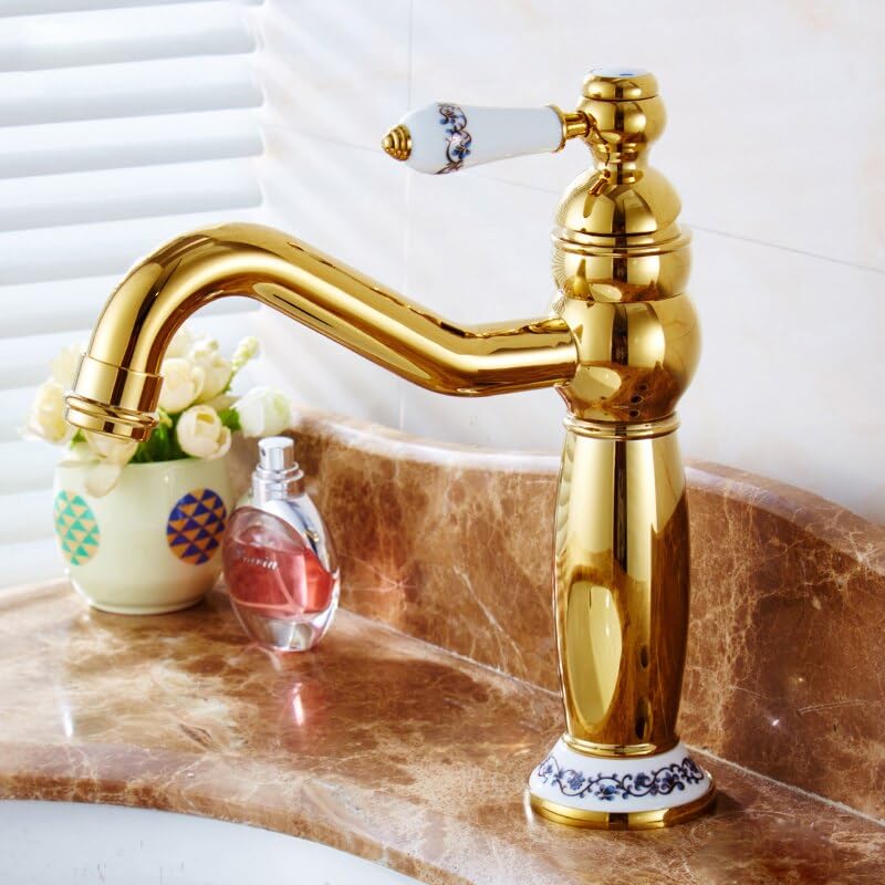 Mitigeur de lavabo rétro doré pour une salle de bain d'ambiance spa