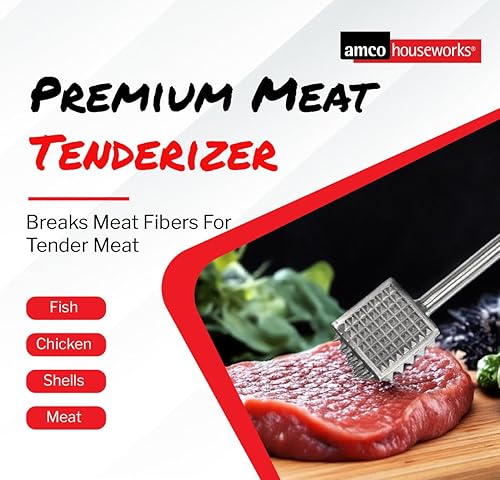 Miniatura 2 de Amco Ablandador de carne de acero inoxidable 4 en 1 para golpear carnes, carne delicada y marrinar, apto para lavavajillas, negro