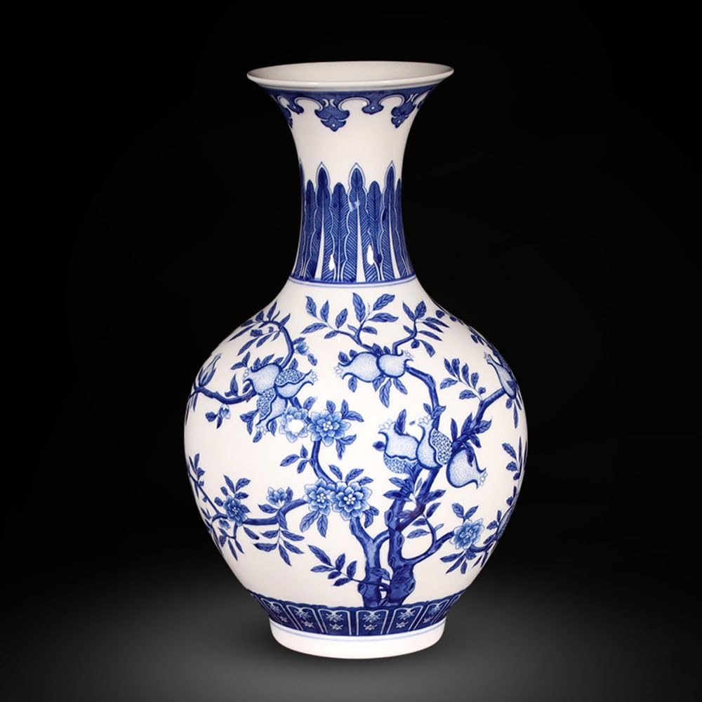 asdchZen Jingdezhen Blue And White Porcelain Flower Vase, Large Handmade Chinese Ceramic Vase, Asian Decorative Vase For Table Wine Cabinet Living Room Centerpiece Gifts,H