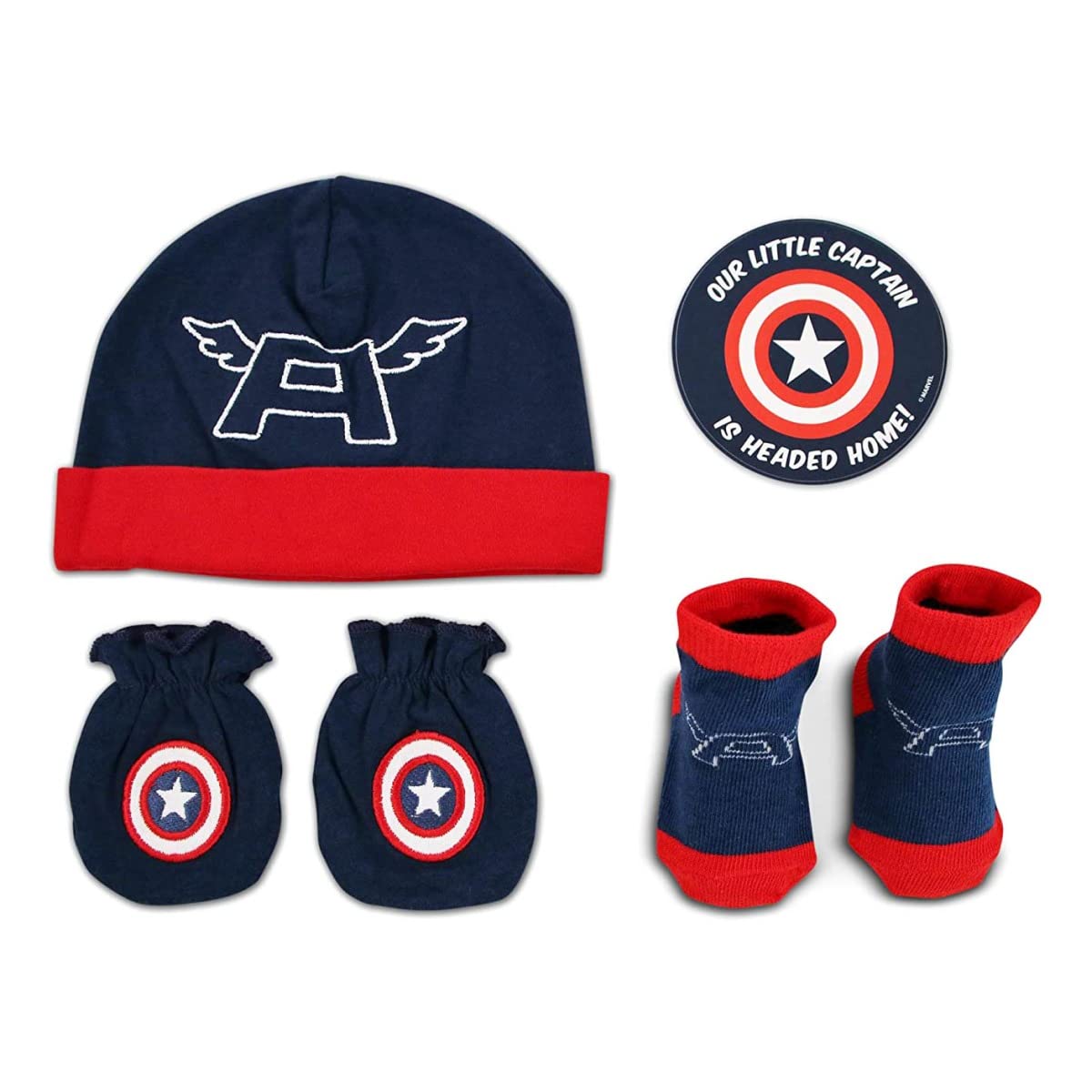 Marvel Baby Boys Captain America, Mitten And Socks Take-Me-Home Set, 0-3 Months