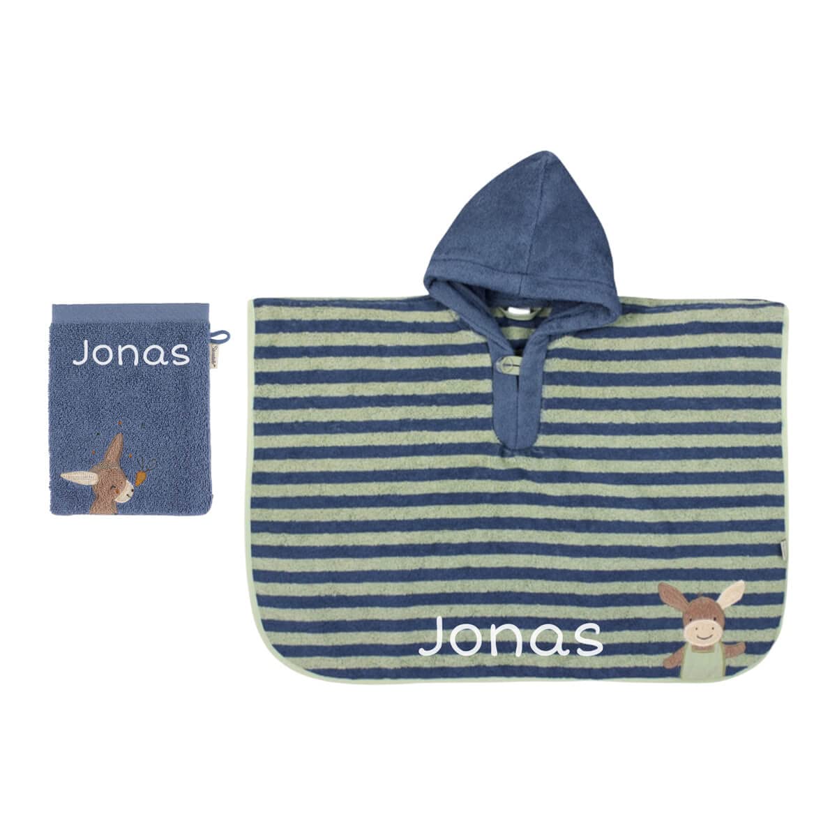 STERNTALER Badeponcho + Waschlappen mit Name bestickt mit Name | Poncho personalisiert | Kapuzenbadetuch Bademantel Kinder | Kapuzenhandtuch | Badetuch mit Kapuze | bis 5 Jahre
