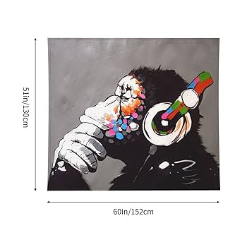 Amazon.co.jp: タペストリー バンクシー Banksy 音楽を聴く猿