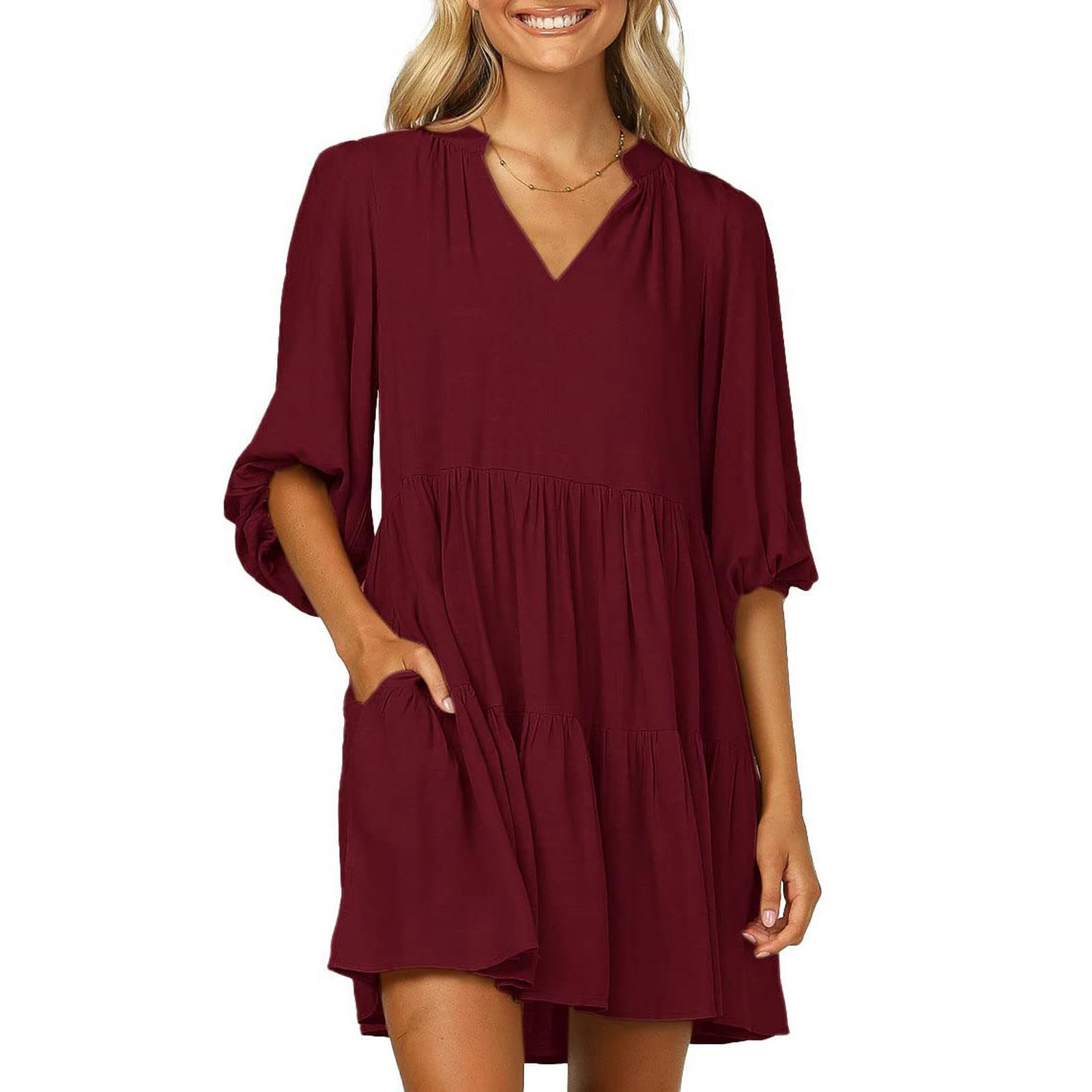 Robe femme manches 3/4 bouffantes idéale pour vos sorties décontractées chic