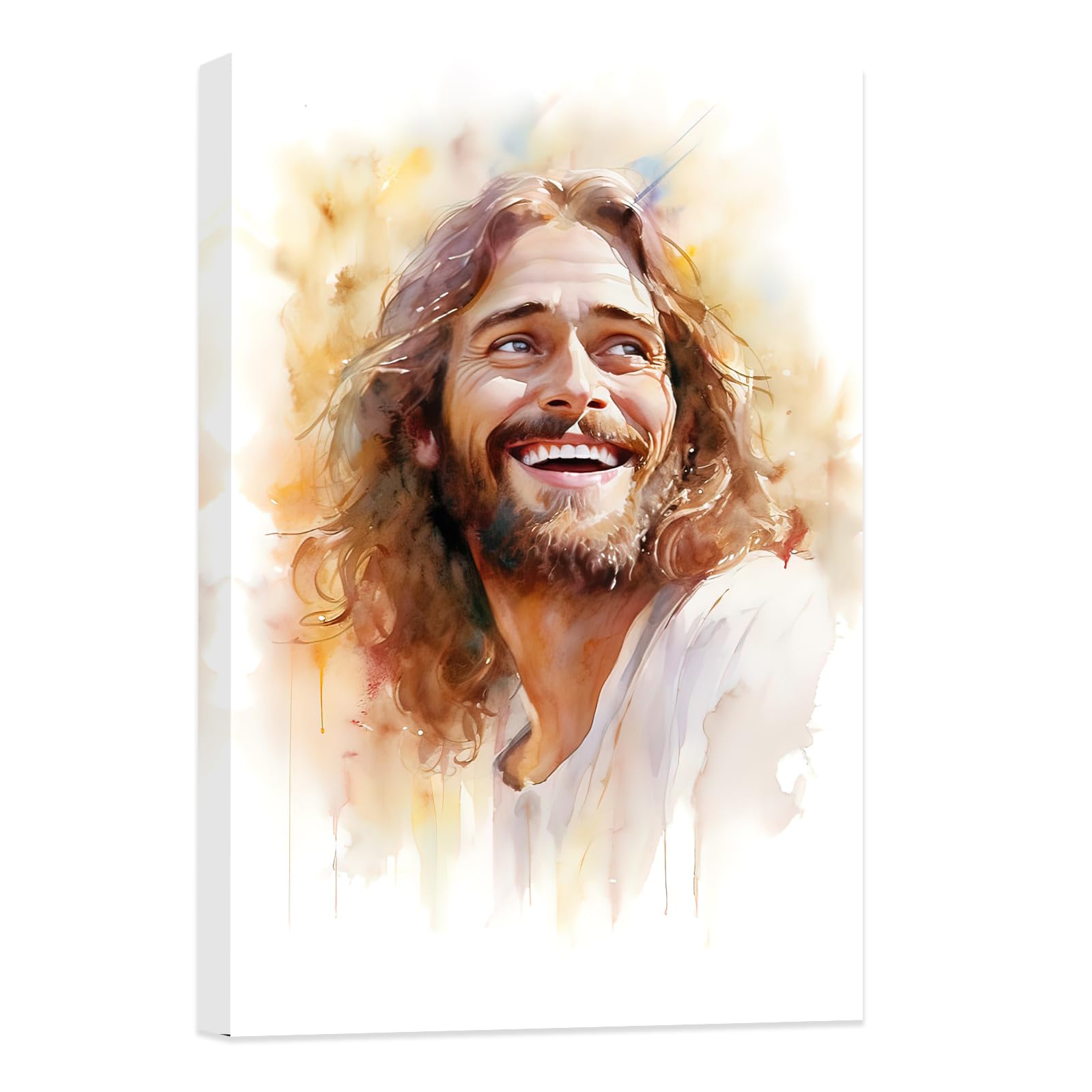 DOARTDO Jesus Christ Canvas Wall Art Picture of Jesus Christ Laughing Christian Bedroom Painting for Home Decor Framed (12.00" x 18.00", Jesus - 3)