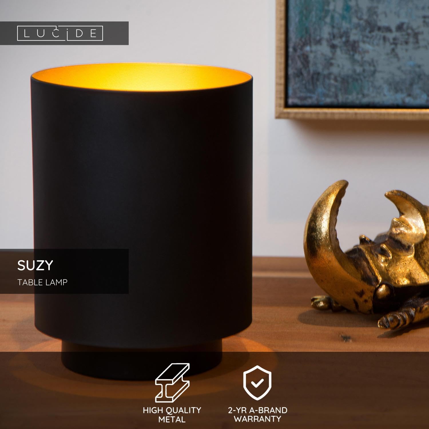 LUCIDE SUZY - Lampe de table - Ø 12 cm - 1xE14 - Noir