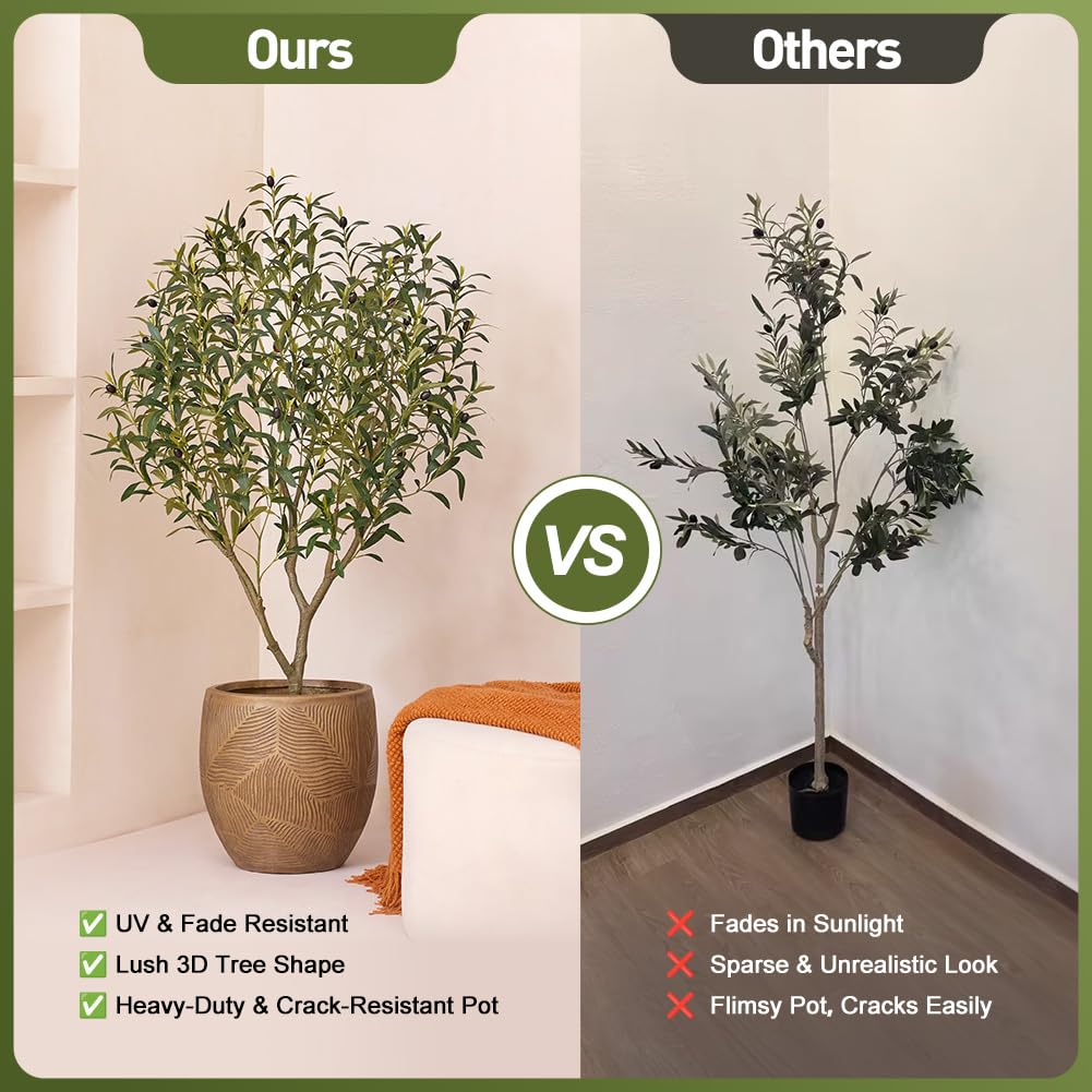 VeriNatural Olivenbaum Künstlich 150 cm Künstliche Pflanzen Groß – 40 Früchte & 856 Seide Blätter wie Echt mit Topf, UV-beständig Verstellbare – Kunstpflanze für Wohnzimmer Büro Balkon Deko, VN126 | Künstliche Pflanzen Groß mit 40 Früchte & 856 Seide Blät