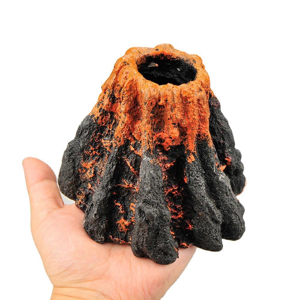 Decoración de volcán de Acuario, decoración de pecera de Resina con Burbujas aireadoras, 6,3 x 4,3 Pulgadas, decoración de Paisaje de Roca de Lava, Accesorios de Acuario