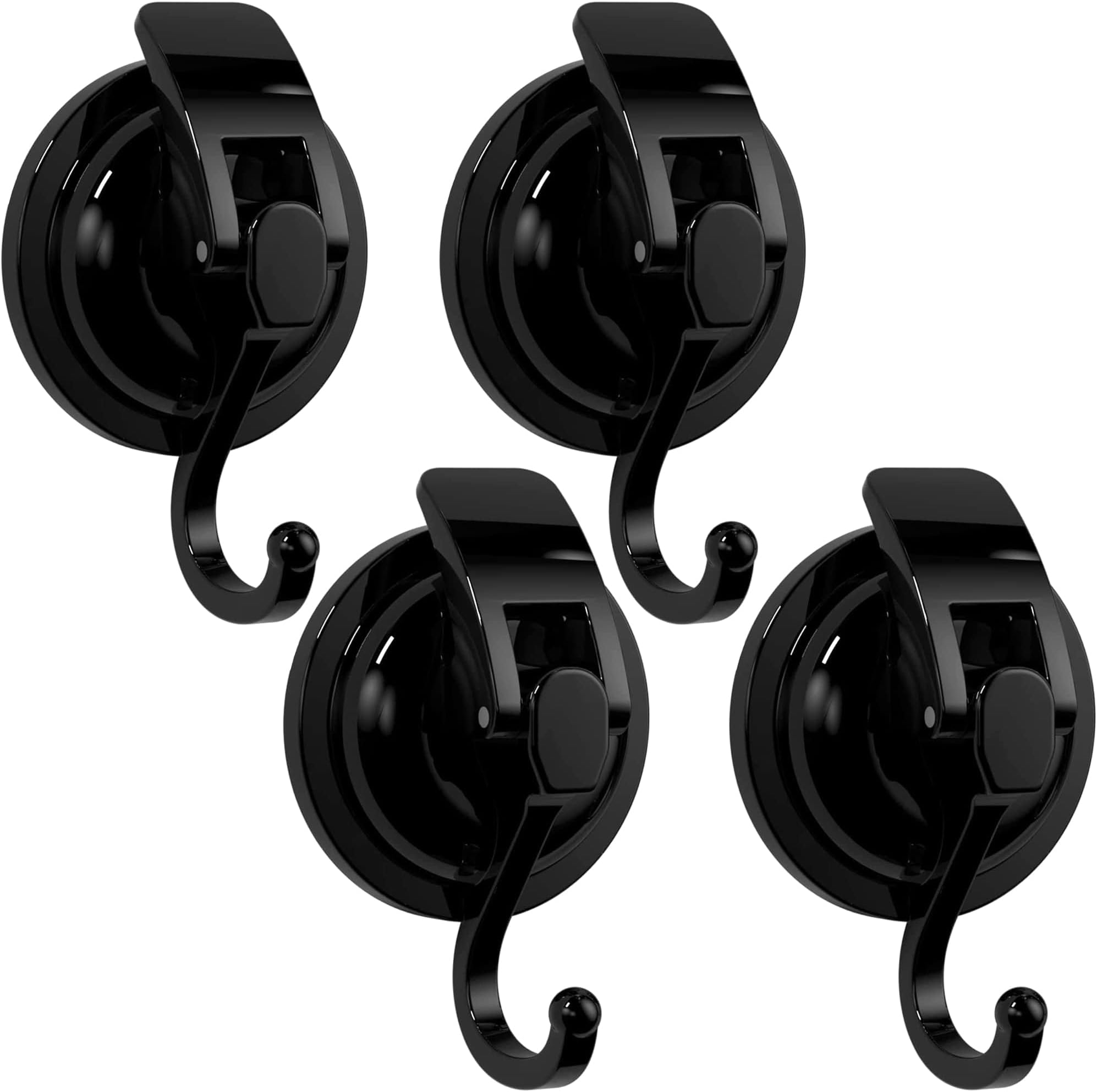 Heavy Duty Vacuum Suction Cup Hooks, Matte Black Plated Polished Super Suction for Kitchen Bathroom, 4 Pack