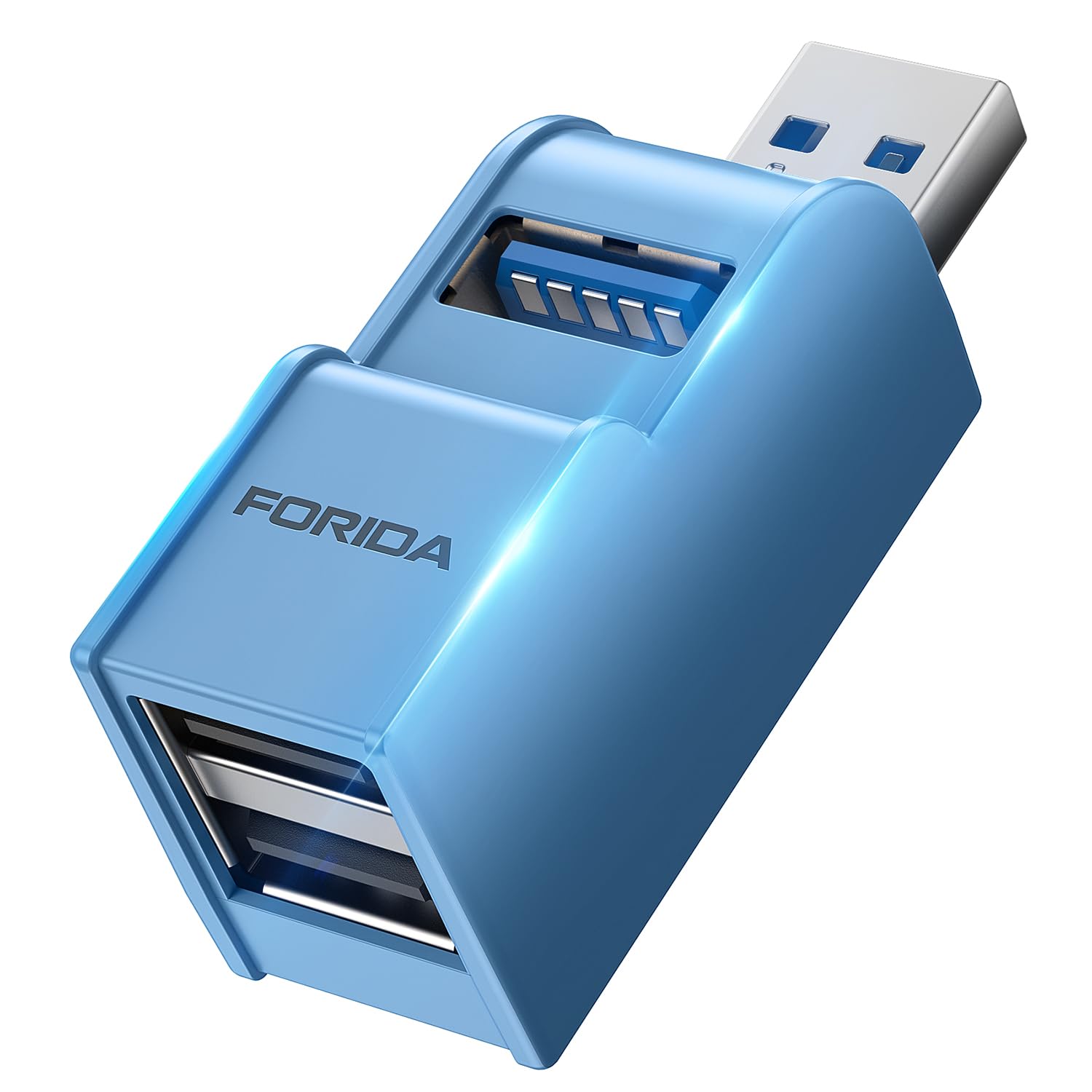 FORIDA 3 in 1 USB 3.0 Hub, Mini USB Hub Splitter mit Mehreren USB3.0 Adapter, 1 USBA 3.0 & zu 2 USB2.0 Out, Mutil Ports USB Verteiler für Laptop, MacBook, Flash-Laufwerk, Tastatur, Maus (Blau)
