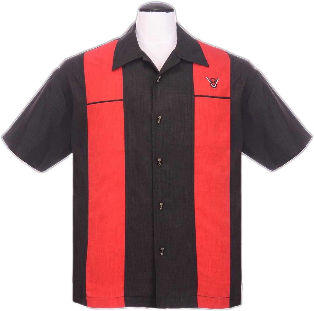 STEADY CLOTHING Men's Classic Piston Button Up Bowling Shirt 4XL Black