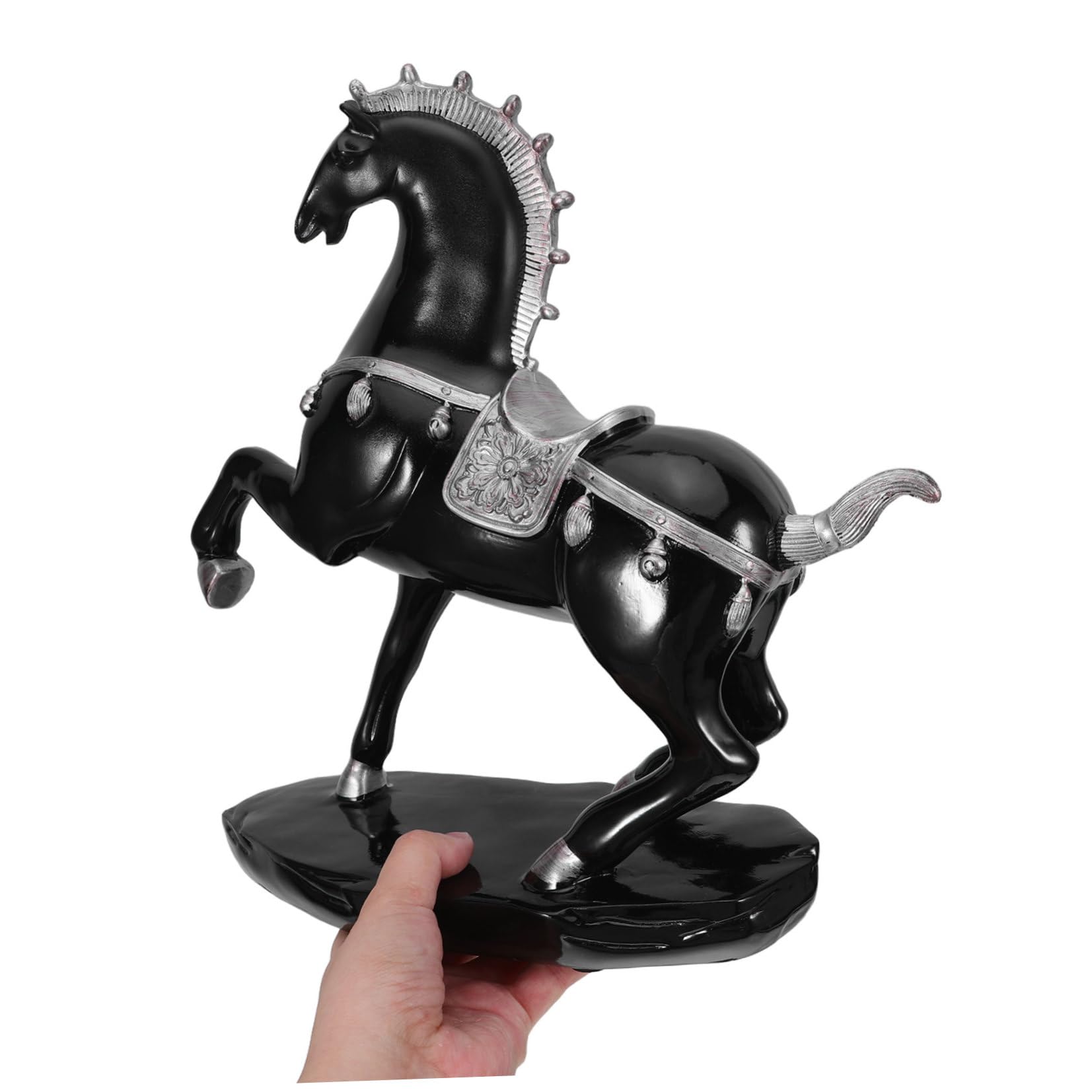 Tofficu Stehende Pferdestatue aus Kunstharz, Schwarz, Vintage