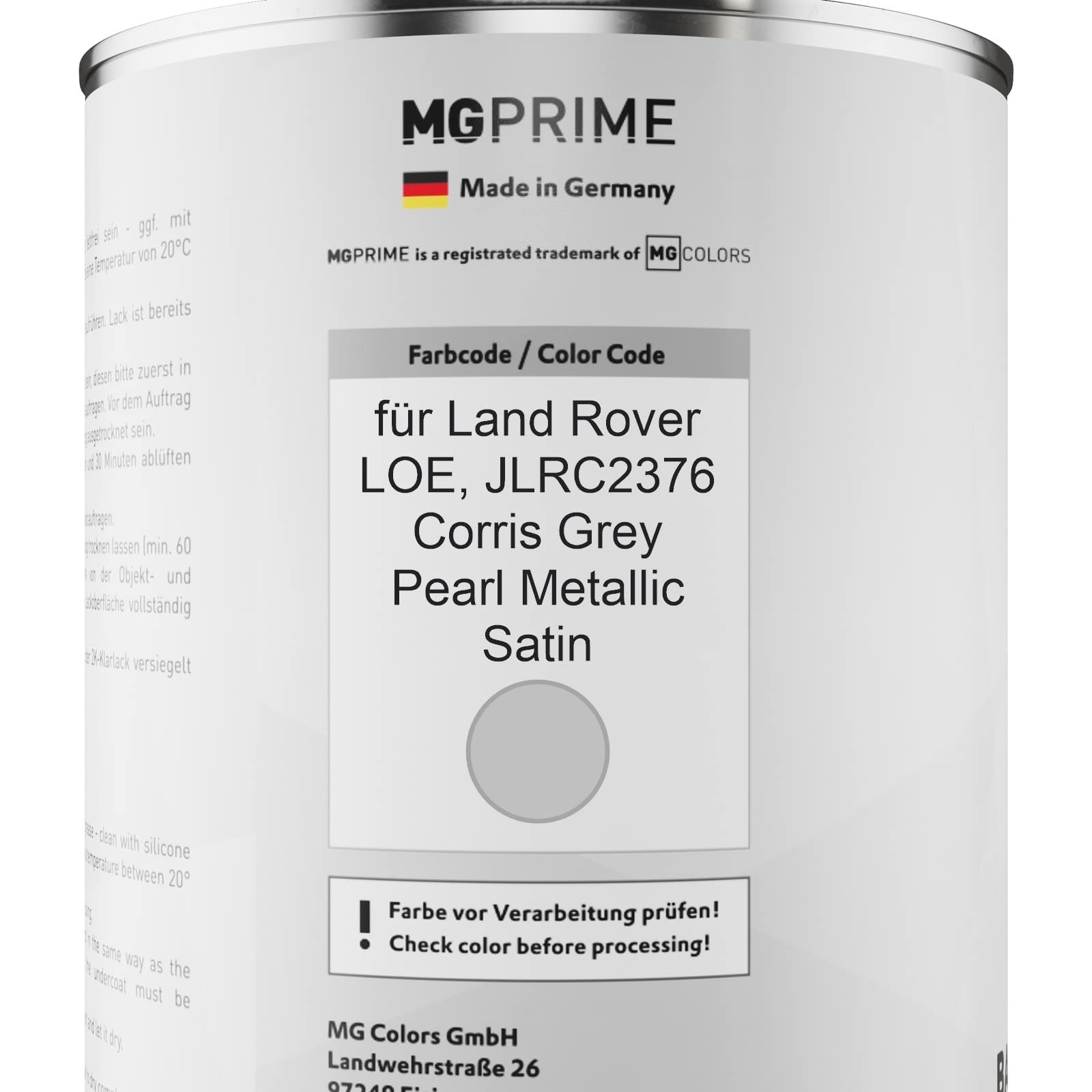 MG PRIME Lakier samochodowy Zestaw puszek dla Land Rover LOE / JLRC2376 Corris Grey Pearl Metallic Satin Lakier bazowy 2K Utwardzacz do lakieru bezbarwnego gotowy do natrysku 2,5L