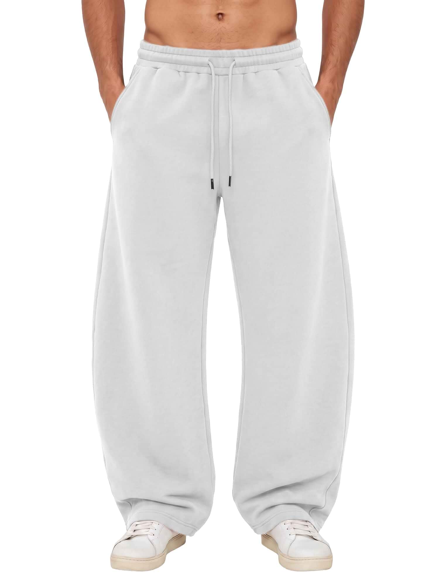 JMIERR Men's Fleece Baggy Sweatpants Wide Leg Barrel Sweat Pants Loose Fit, Open Bottom, Cotton Fleece Lined, Deep Pockets, Drawstring Waist, Fall Winter Casual, Gym, Lounge, Travel