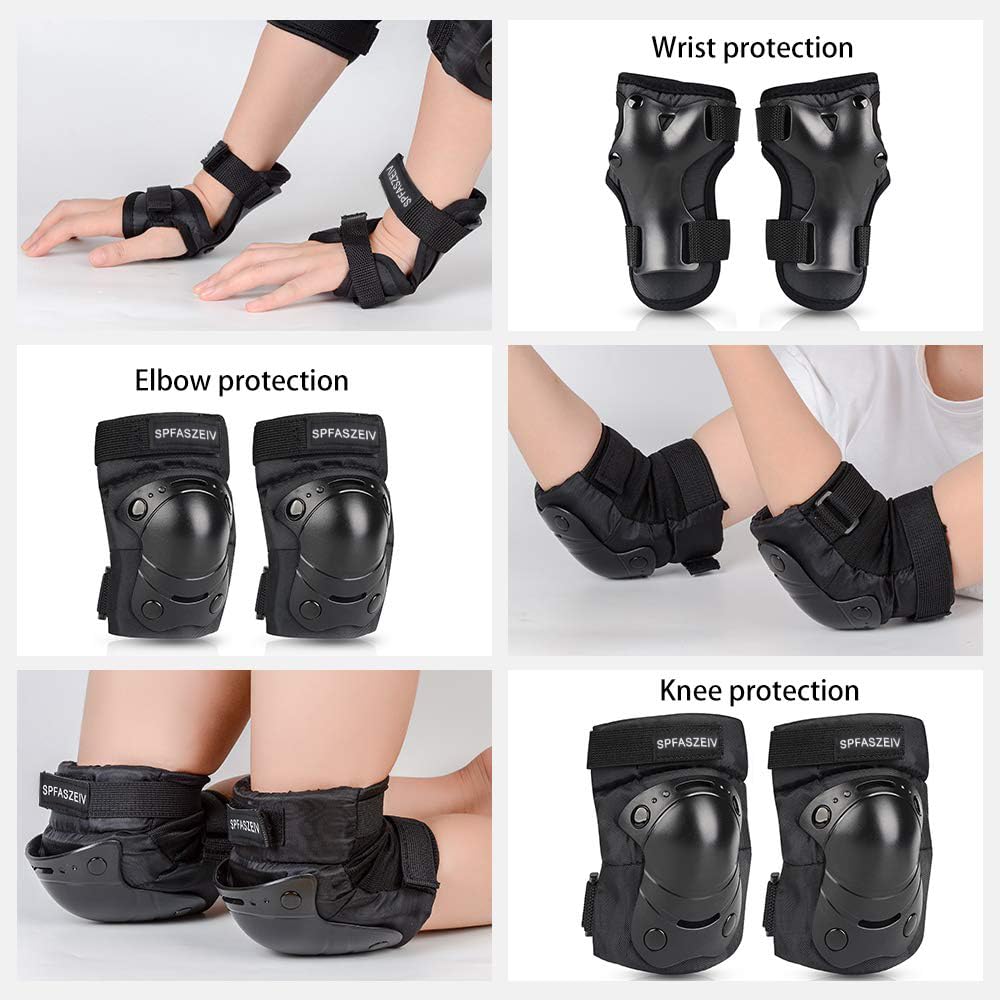 Kit de Protection 6pc Genouillère Enfant Adulte Skateboard Protection Pads Genouillères Coudières Poignet Réglable Patin à roulettes