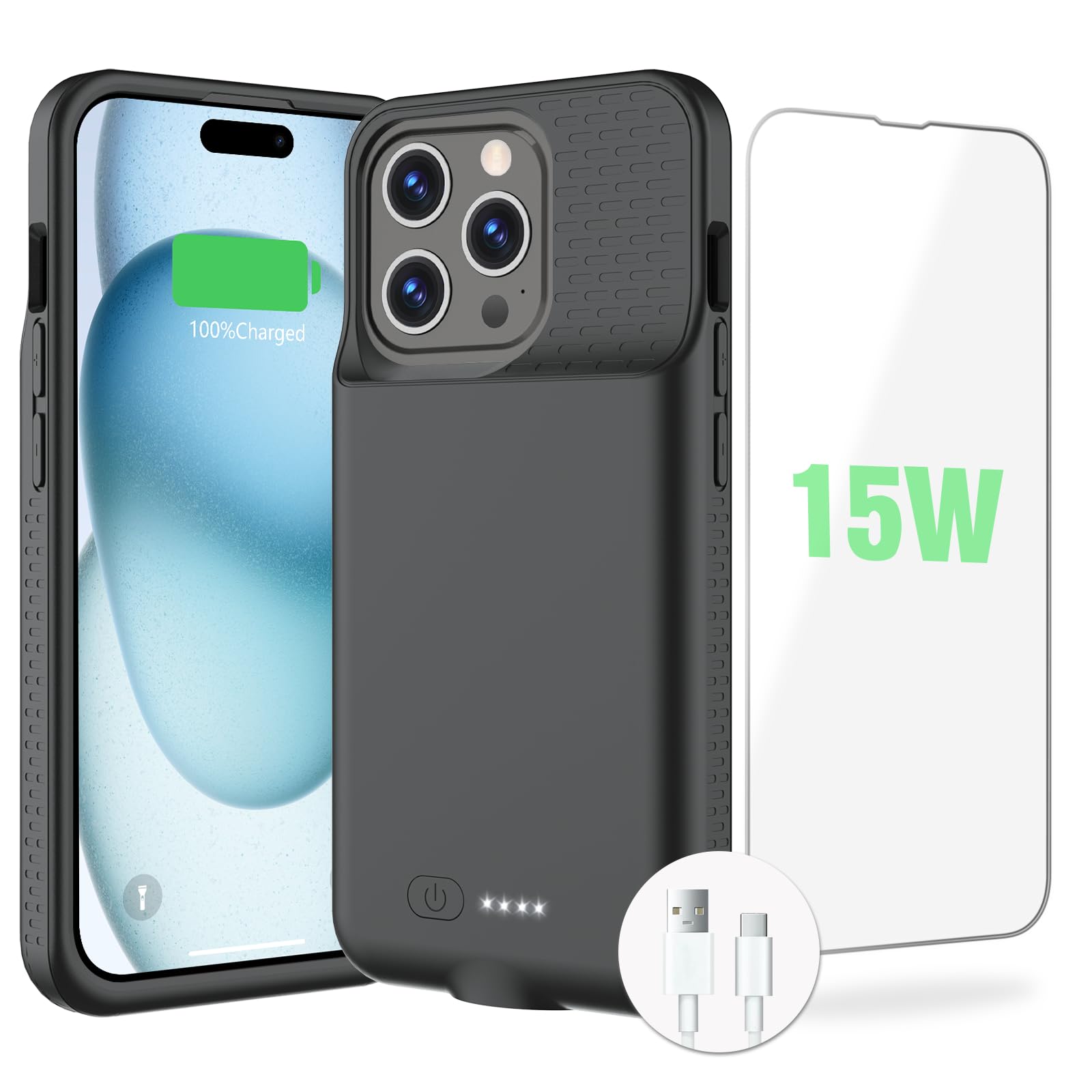 BOPPS Battery Case for iPhone 15 Pro Max/15 Plus【2026 New】 Slim 8000mAh