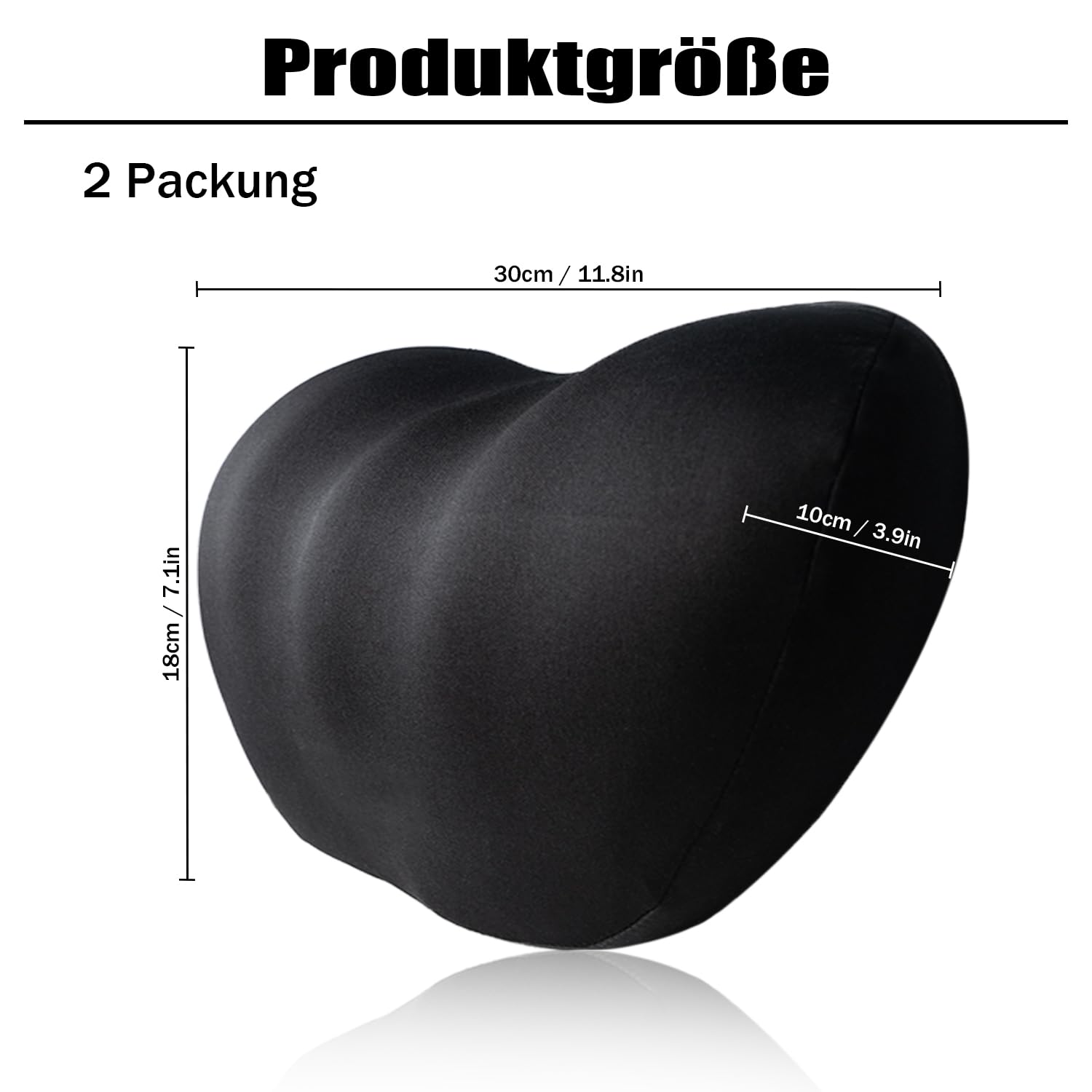 2-Pack Auto Nackenkissen, Weichheit Kopfstütze Auto, Kissen zum Fahren, Atmungsaktiver Abnehmbarer Abdeckung mit Verstellbarem Riemen, Schwarz