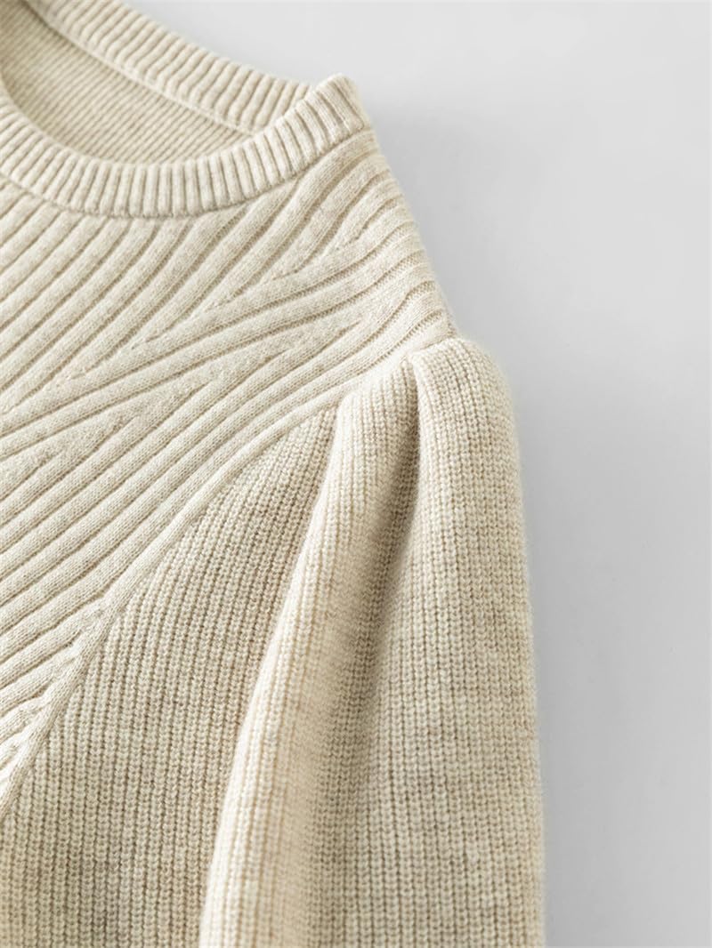 Maglione da donna in lana con scollo rotondo lavorato a maglia autunno e inverno tinta unita maniche lunghe maglioni pullover