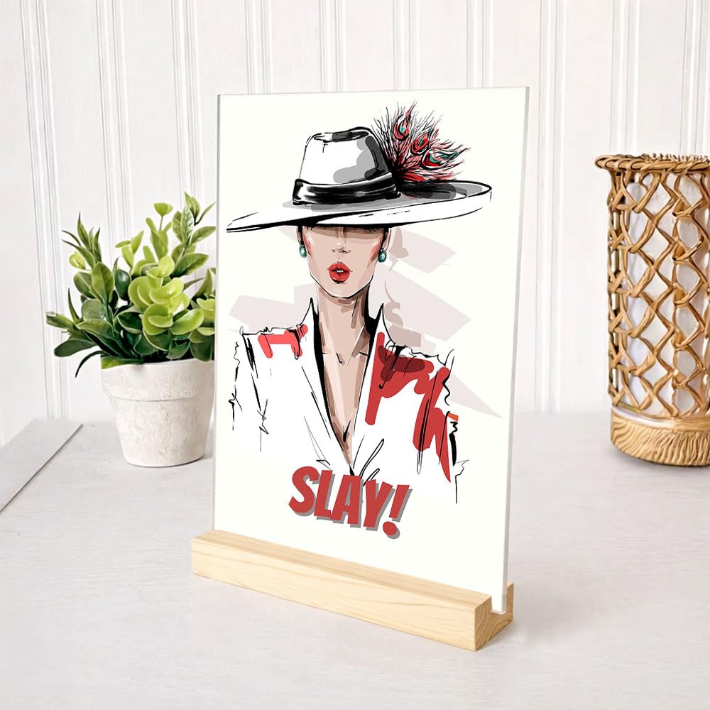 DesignSkinz 5.8x8 Inch Acrylic Print with Pine Wood Base, 1mm Acrylic Display, Desk Decor, Modern Home & Office Decoration, Minimalist Shelf Décor | Slay-image-48