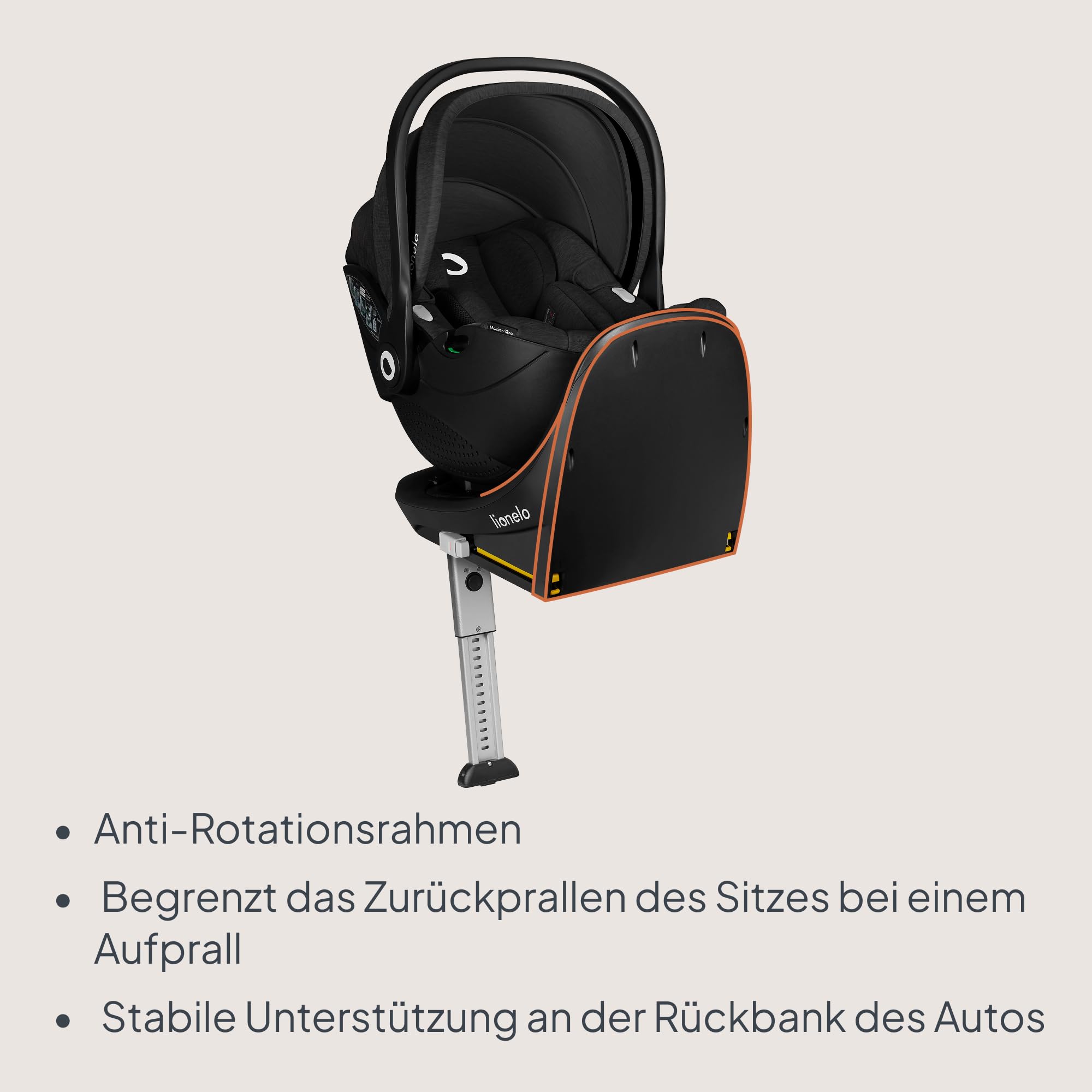 Lionelo Moxie Plus i-Size Base ISOFIX Mit Stützfuß, 360° Drehbar Easy Turn, Für Moxie i-Size & Moxie Next Kindersitze, Einhand Rotation, Installationsindikator, ECE R129