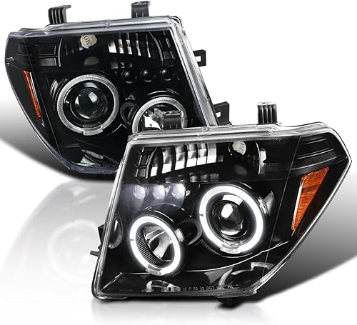 Spec-D Tuning Halo - Faros delanteros de proyector LED de color negro azabache compatibles con Nissan Pathfinder 2005-2007 Nissan Frontier 2005-2008