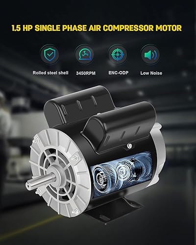 Miniatura 3 de Motor de compresor de aire de 1.5 HP, motor eléctrico monofásico de 3450 RPM, 56 marco eje con llave de 58 pulgadas 115230 V, rotación CCW continua
