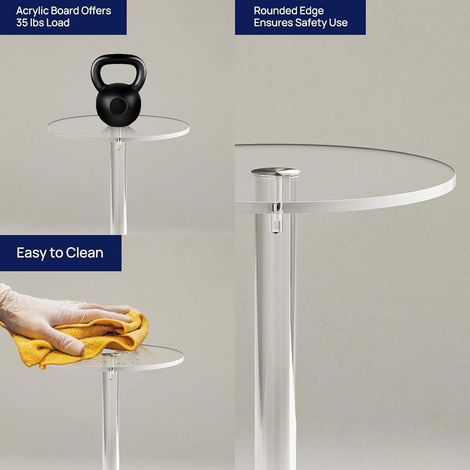 Mesa de bebidas acrílica alta | Mesa de bebidas transparente